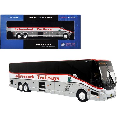 Prevost H3-45 Coach Bus "Adirondack Trailways" Silver Metallic and White with Red 1/87 (HO) Diecast Model by Iconic Replicas