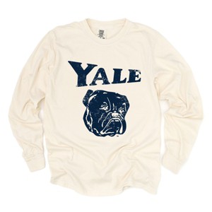 Yale Bulldog Distressed - Women's Garment Dyed Long Sleeve Graphic T-Shirt - 1 of 4