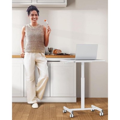 NicBex Home Office Desk Morden Height Adjustable Standing Desk with 4 Scroll Wheels and Wooden Desktop Small Computer Desk for Study and Work, White