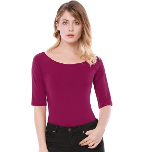 INSPIRE CHIC Women's Half Sleeves Scoop Neck Fitted Layering Soft T-Shirt - 1 of 4