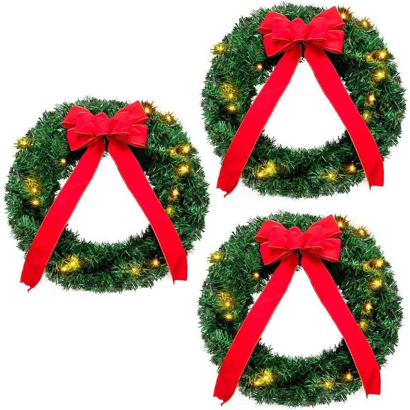 3pcs Christmas Wreath with LED Lights 19in, 1 of 9