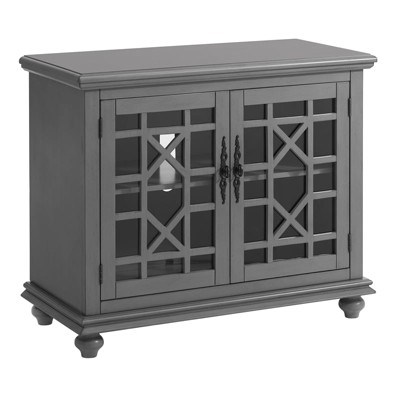 Parisian Antique Gray TV Stand with Trellis Glass Doors