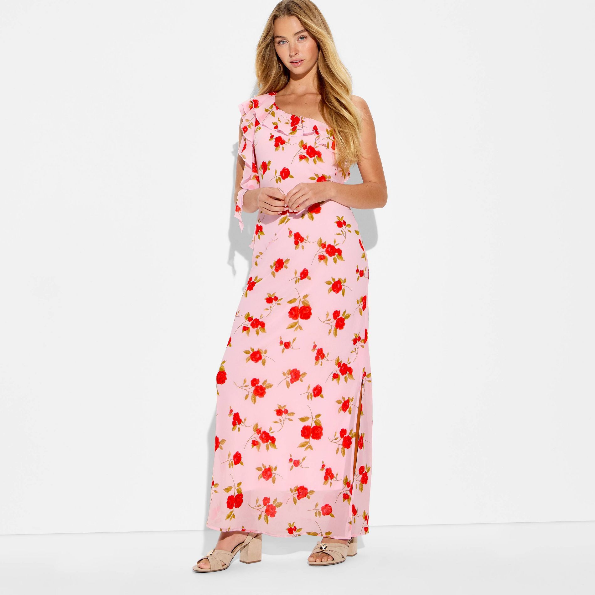 Women's Ruffle One Shoulder Maxi Dress - Wild Fable™ Pink Floral