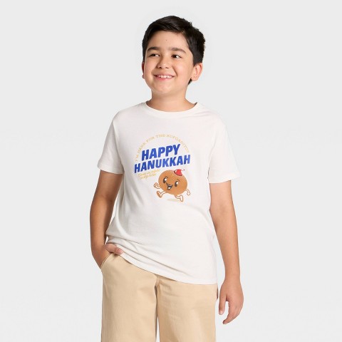 Cat & Jack Boys' Short Sleeve 'Happy Hanukkah' Graphic T-Shirt - Cat & Jack™ Cream M