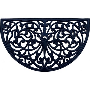 HomeRoots 18" X 30" Black Rubber Scrollwork Welcome Outdoor Semi Circle Door Mat - 1 of 3