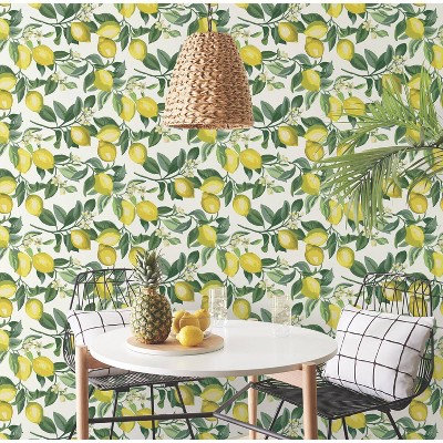 Lemon Zest Yellow and White Vinyl Peel and Stick Wallpaper