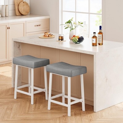 24 Inch Backless Saddle Barstools Set of 2/4, Counter Height Upholstered Padded Barstools with Curved Surface