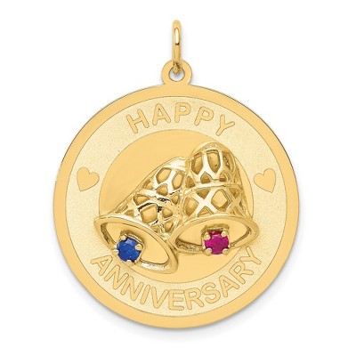 Black Bow Jewelry 14k Yellow Gold Happy Anniversary Bells and CZ Pendant, 25mm