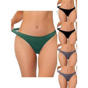 Allegra K Women's Unlined Satin Invisible Bikini 5 Packs Soft No-Show Thongs - 1 of 4