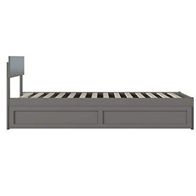 Grey Twin XL Platform Bed with Trundle and Wood Slats