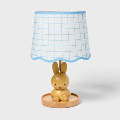 Miffy Wooden Kids' Table Lamp with Blue Grid Shade - Miffy by Pillowfort™