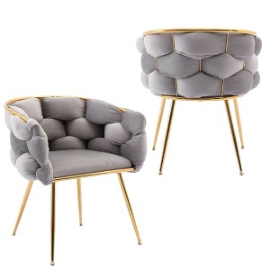 Modern Velvet Upholstered Accent Chairs with Gold Metal Legs, Turquoise Set of 2 Leisure Vanity Chairs for Bedroom - 1 of 4