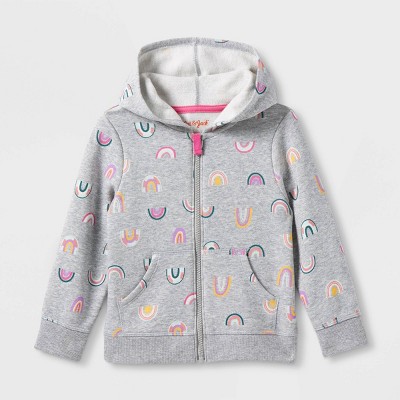 Image of Toddler Girls' Printed Fleece Zip-Up Hoodie - Cat & Jack™ Gray 3T