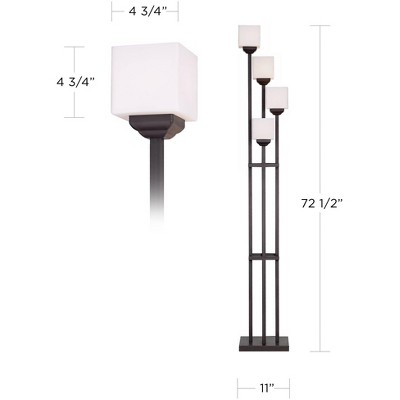 Bronze Iron 4-Light Torchiere Floor Lamp with Square Shades