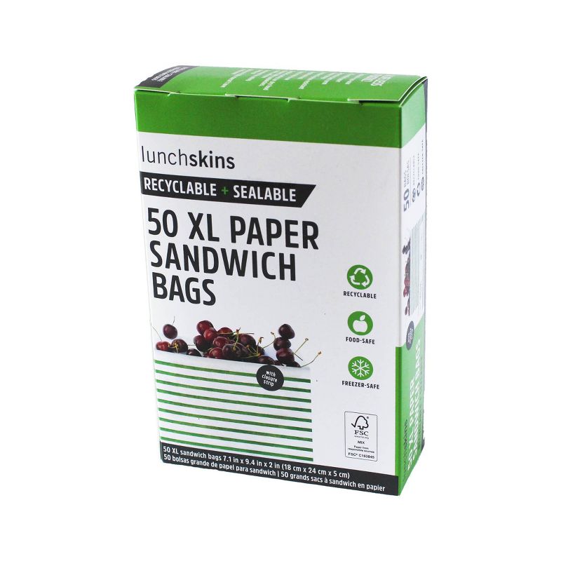 Lunchskins Paper XL Sandwich Bag - Green Stripe - 50ct, 1 of 11