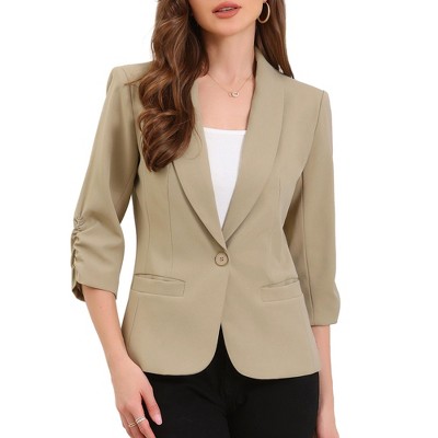 Allegra K Women 3/4 Sleeve Shawl Lapel Pocket Single Button Office Work Blazer