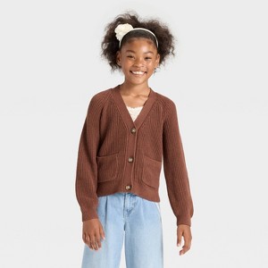 Girls' V-Neck Button-Front Sweater - Cat & Jack™ - 1 of 3