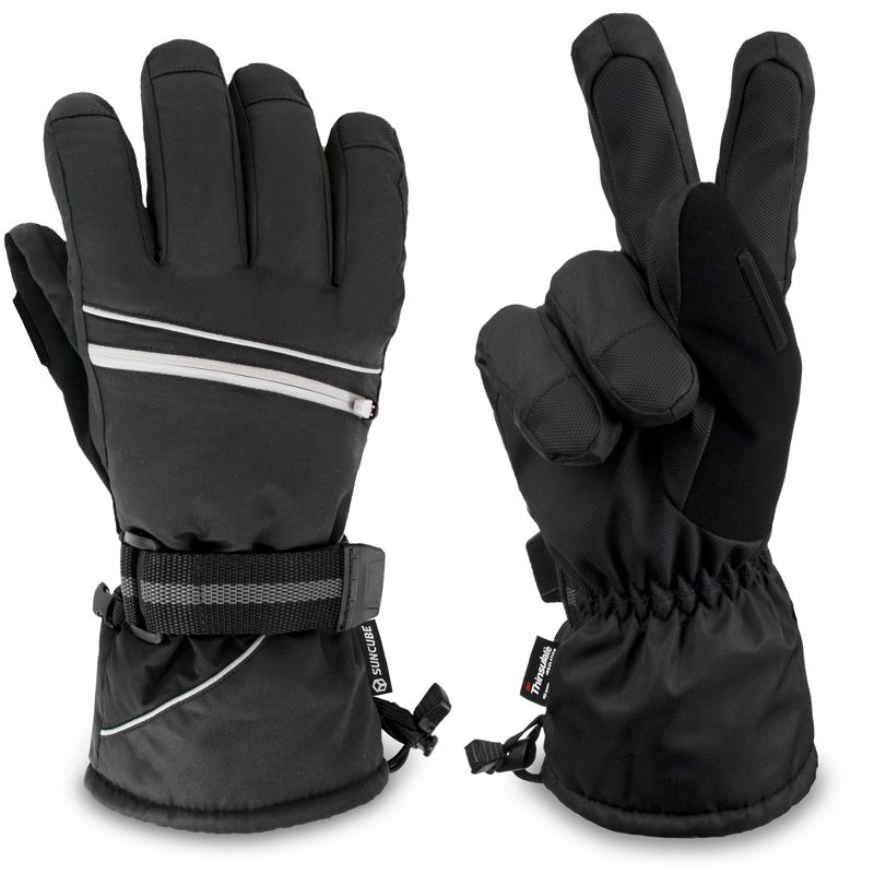 SUN CUBE Ski Gloves Men Women, Waterproof Thermal Winter Snow, 3M Thinsulate Pocket Cold Weather Outdoor Snowboard (Black, Small)