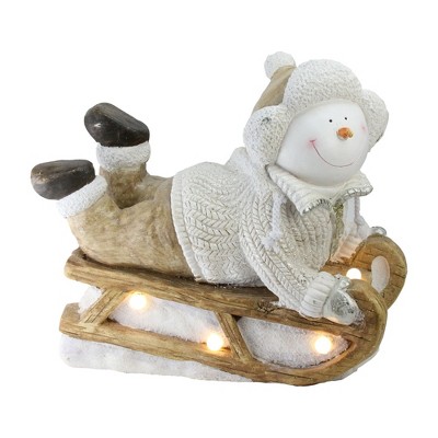 Northlight 15.5" Brown and White Battery Operated LED Snowman Sleigh Christmas Tabletop Decor