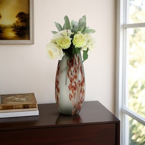Elegant Hand-Blown Glass Vase - Artistic Red Accents - Glam Style Decorative Centerpiece for Home, Office, Bedroom, and Living Room - Gray - 1 of 4
