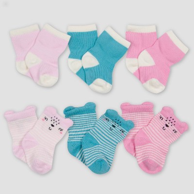 Gerber Baby Girls' 6pk Bear Socks - Pink/Blue