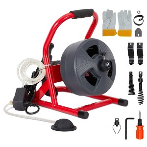 Drain Auger, Professional Drain Cleaner Machine for 3/4" to 3" Pipes with Foot Switch, 6 Cutters & Gloves, Heavy Duty Clog Remover - 1 of 4