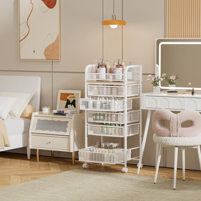 Makeup Organizer with 5 Drawers, Skincare Storage, Floor Skincare Organizers with Wheels