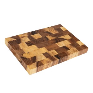 Storied Home Suar Wood End Grain Rectangle Cheese and Cutting Board, Natural - 1 of 4