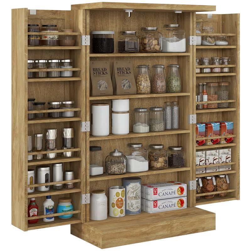 HOMCOM 41" Kitchen Pantry Storage Cabinet, Freestanding Kitchen Cabinet with Double Doors, 5-Tier Shelf, 12 Spice Racks and Adjustable Shelves, 1 of 7