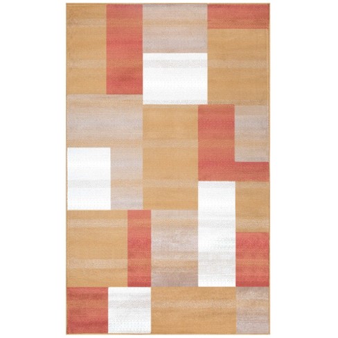 Modern Geometric Color Block Indoor Area Rug Or Runner, 5'x8', Ginger ...