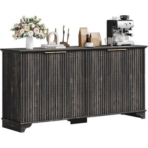 61" Large Buffet Sideboard Cabinet with 4 Fluted Doors ¨C Modern MDF + PB Wood Storage Cabinet with Adjustable Shelves, Living Room - 1 of 4