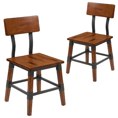 Flash Furniture 2 Pack Rustic Antique Walnut Industrial Wood Dining Chair