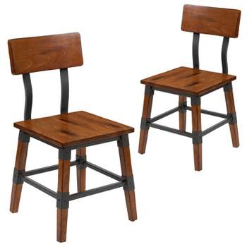 Merrick Lane Dining Chairs with Steel Supports and Footrest in Walnut Brown - Set Of 2