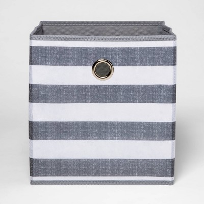 11" Fabric Cube Storage Bin Gray White Stripe - Room Essentials™