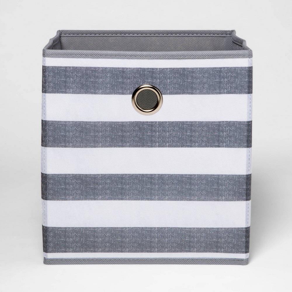 Photos - Clothes Drawer Organiser 11" Fabric Cube Storage Bin Gray/White Stripe - Room Essentials™: Collapsi