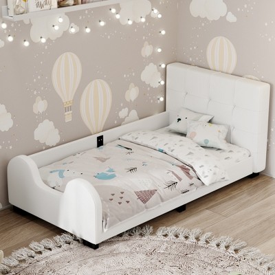Whisen Twin Size Upholstered Platform Bed with Guardrail