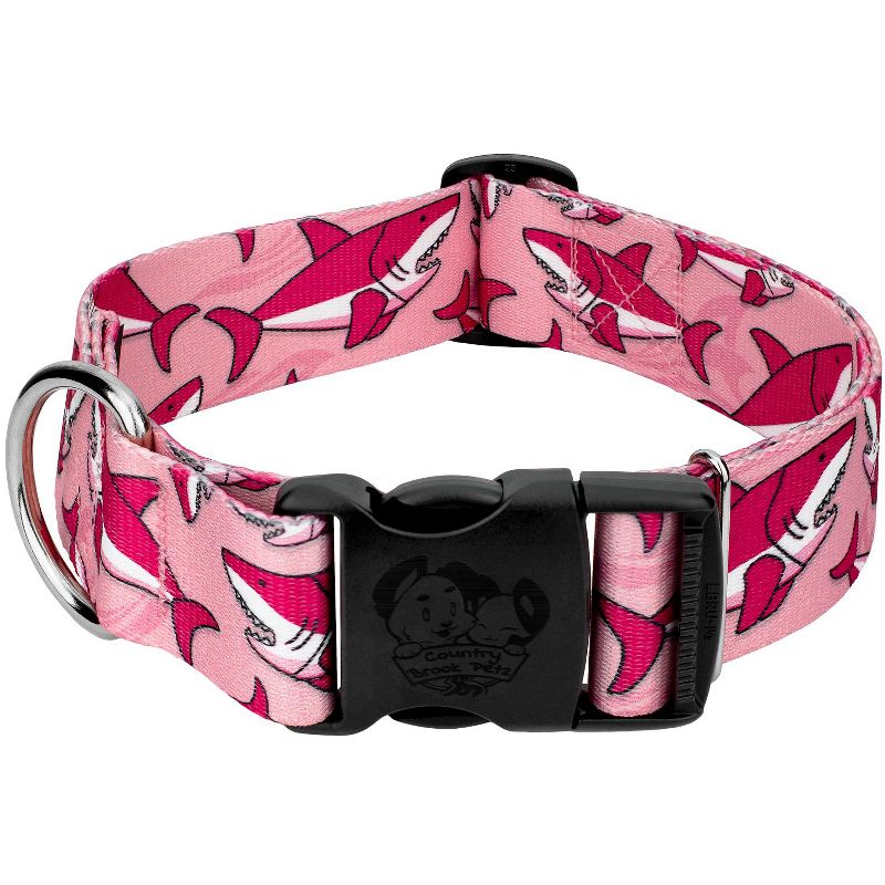 Country Brook Petz 1 1/2 Inch Deluxe Pink Sharks Dog Collar, 1 of 5