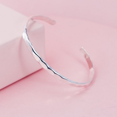 Wide Hammered Silver Cuff Bracelet by Lotus Stone Jewelry