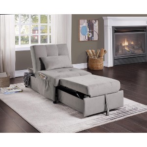Vynxaria Modern Lift Top Storage Bench with Pull-out Bed 1pc Brownish Gray Velvet Tufted Solid Wood Furniture Convertible Chair - 1 of 4