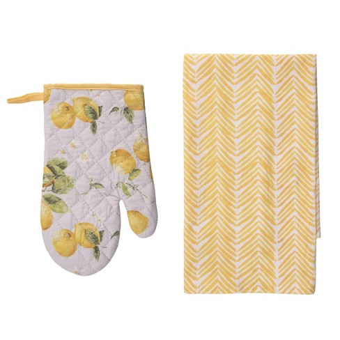 2pc Cotton Striped Oven Mitt And Pot Holder Set Yellow - Threshold