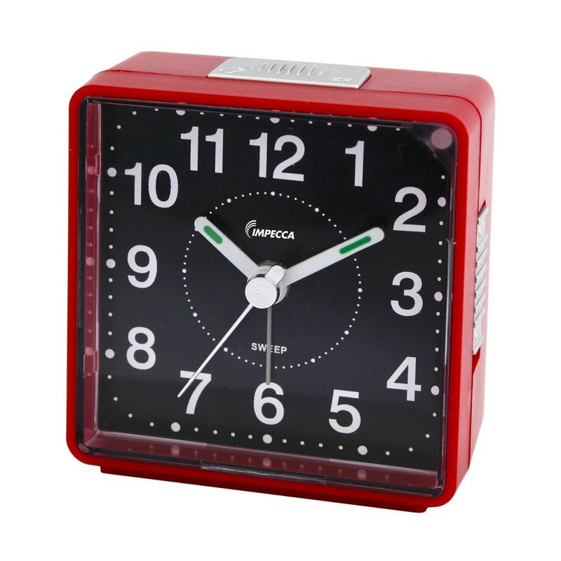 Impecca Travel Alarm Clock, Sweep Movement, Red, 1 of 6