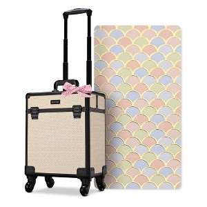 Byootique Rolling Makeup Train Case on Wheels Cosmetic Trolley Art Deco Pastel AD Multi - 1 of 4