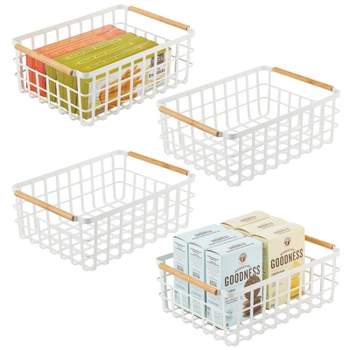 mDesign Metal Food Organizer Storage Bins with Bamboo Handles - 4 Pack