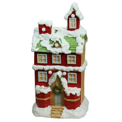 Northlight 21.25" Pre-Lit Red and White LED Snow Covered 2 Storey House Musical Christmas Tabletop Decor