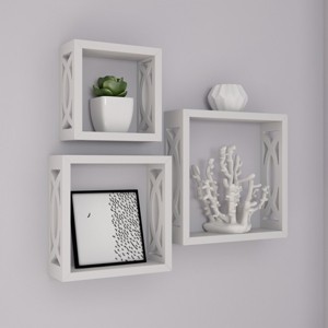 Floating Shelves - Open Cube Wall Shelf Set with Hidden Brackets, 3 Sizes to Display Décor, Photos, More- Hardware Included by Lavish Home (White) - 1 of 4