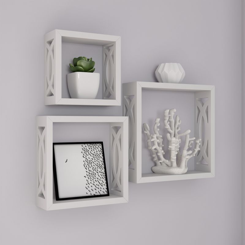 Floating Shelves- Open Cube Wall Shelf Set with Hidden Brackets, 3 Sizes to Display Decor, Photos, More- Hardware Included by Hastings Home (White), 1 of 9