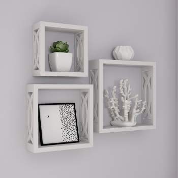 Floating Shelves- Open Cube Wall Shelf Set with Hidden Brackets, 3 Sizes to Display Decor, Photos, More- Hardware Included by Hastings Home (White)