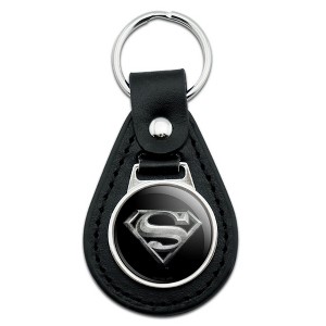 Superman Steel Logo Black Leather Keychain - 1 of 4
