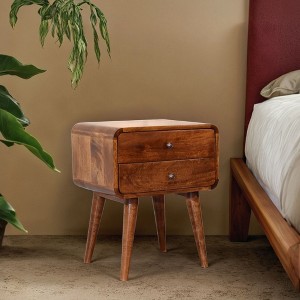 GDFStudio Hornby Modern Mango Wood Curved Nightstand with 2 Drawers - 1 of 4