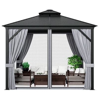 Costway 10' x  10' Patio Double-Top Hardtop Gazebo Galvanized Steel Roof Aluminum Frame